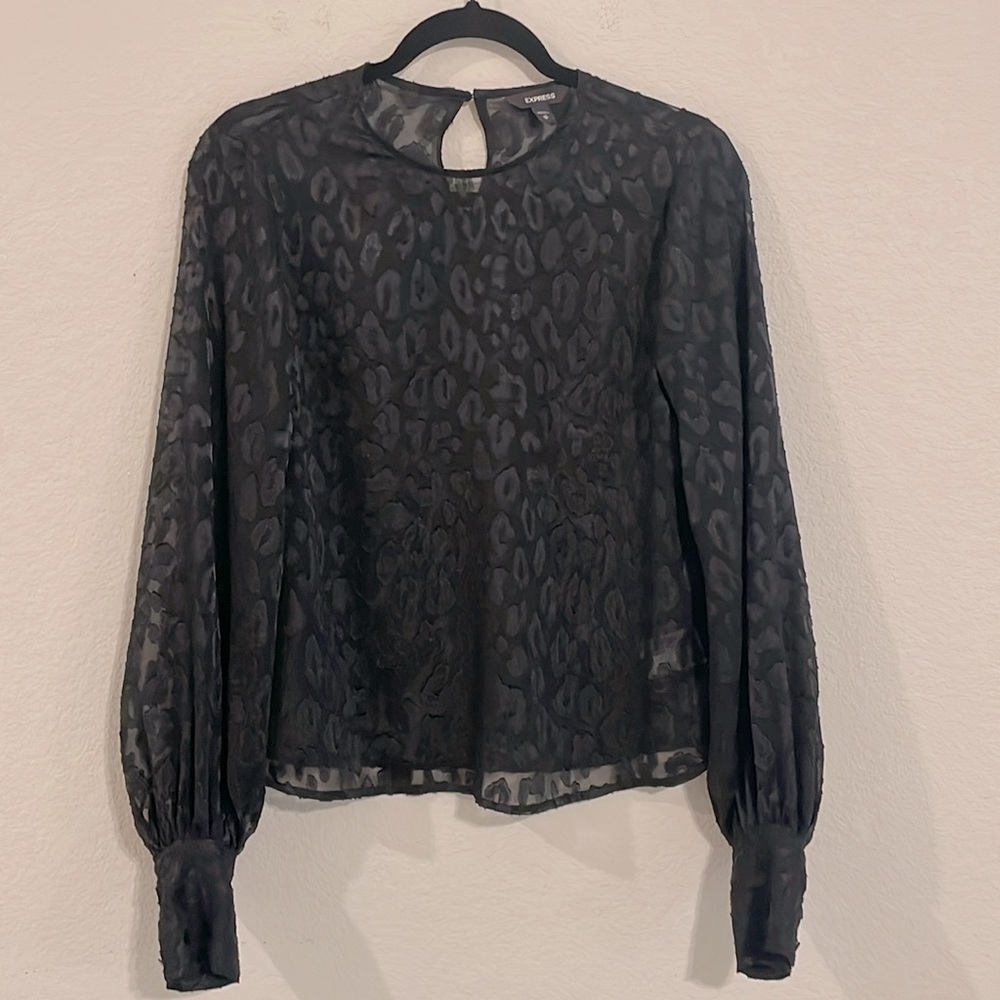 Express Women Tunic XS Black Semi Sheer Animal Print Monochrome Contemporary